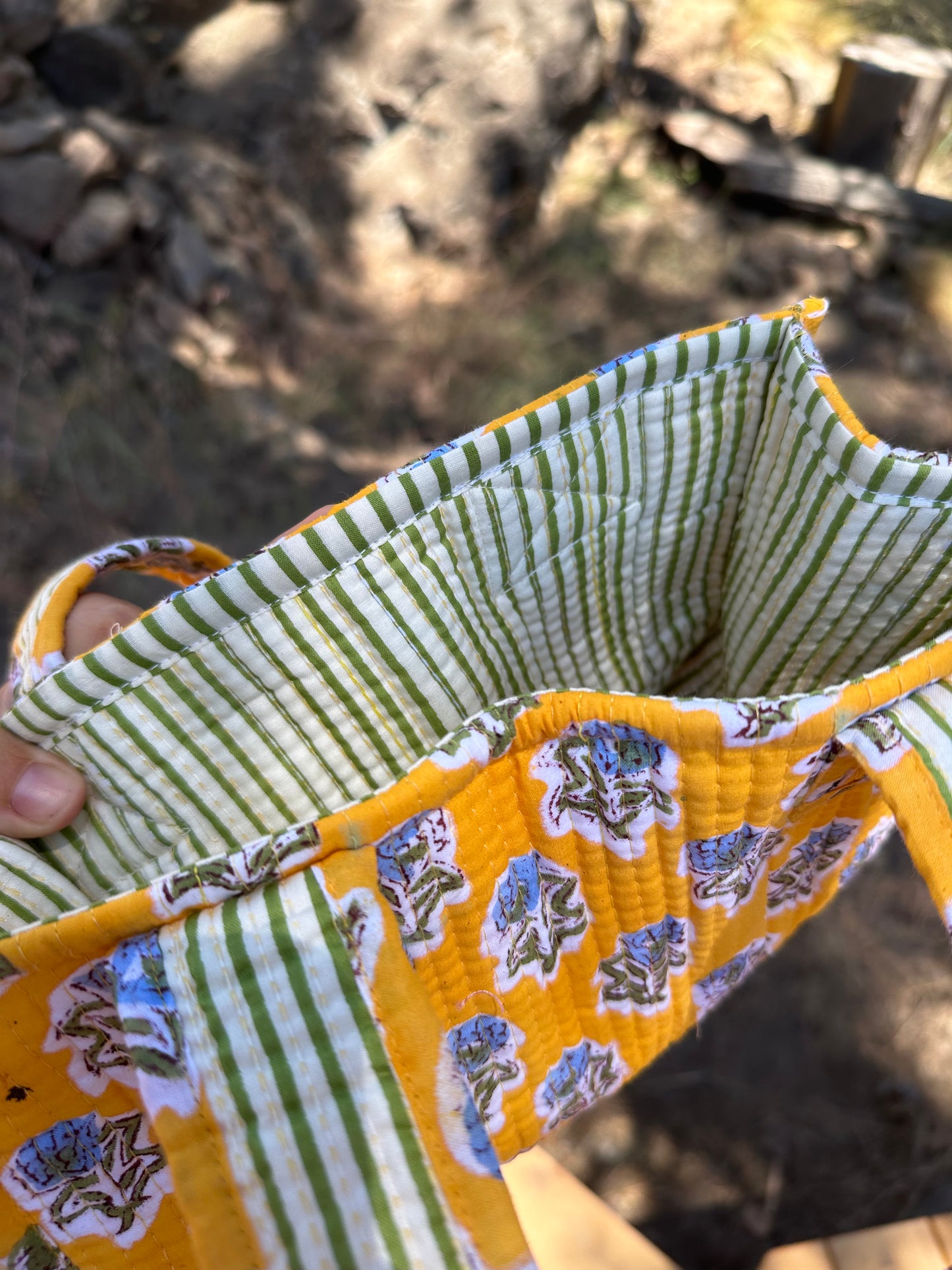 Quilted Block Print Tote