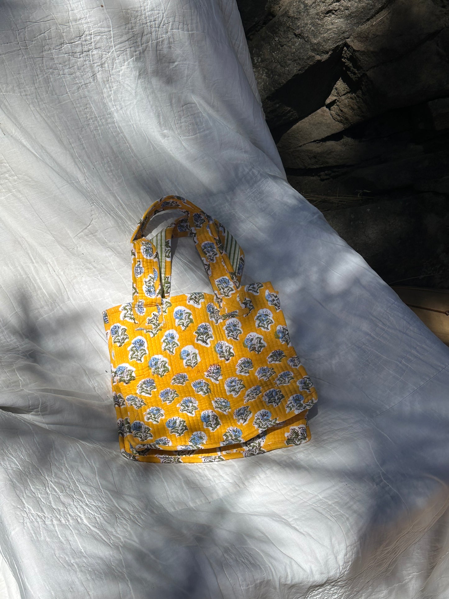 Quilted Block Print Tote