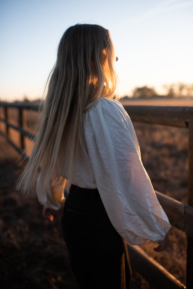 Raw Silk Long Sleeve Puff Top